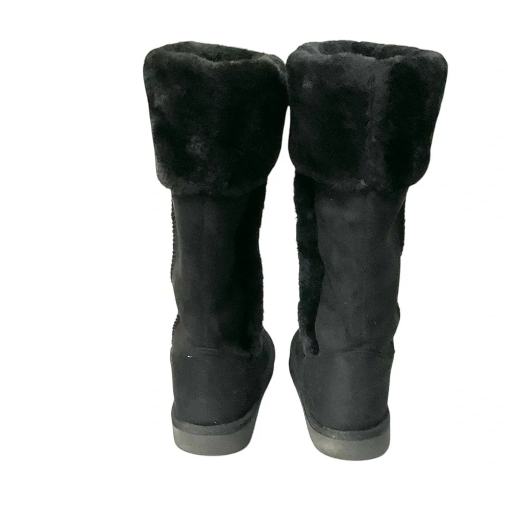 Black Bootie Faux Suede Fur Lined SZ 8 Women‎ Rubber Sole Winter Snow Slip On